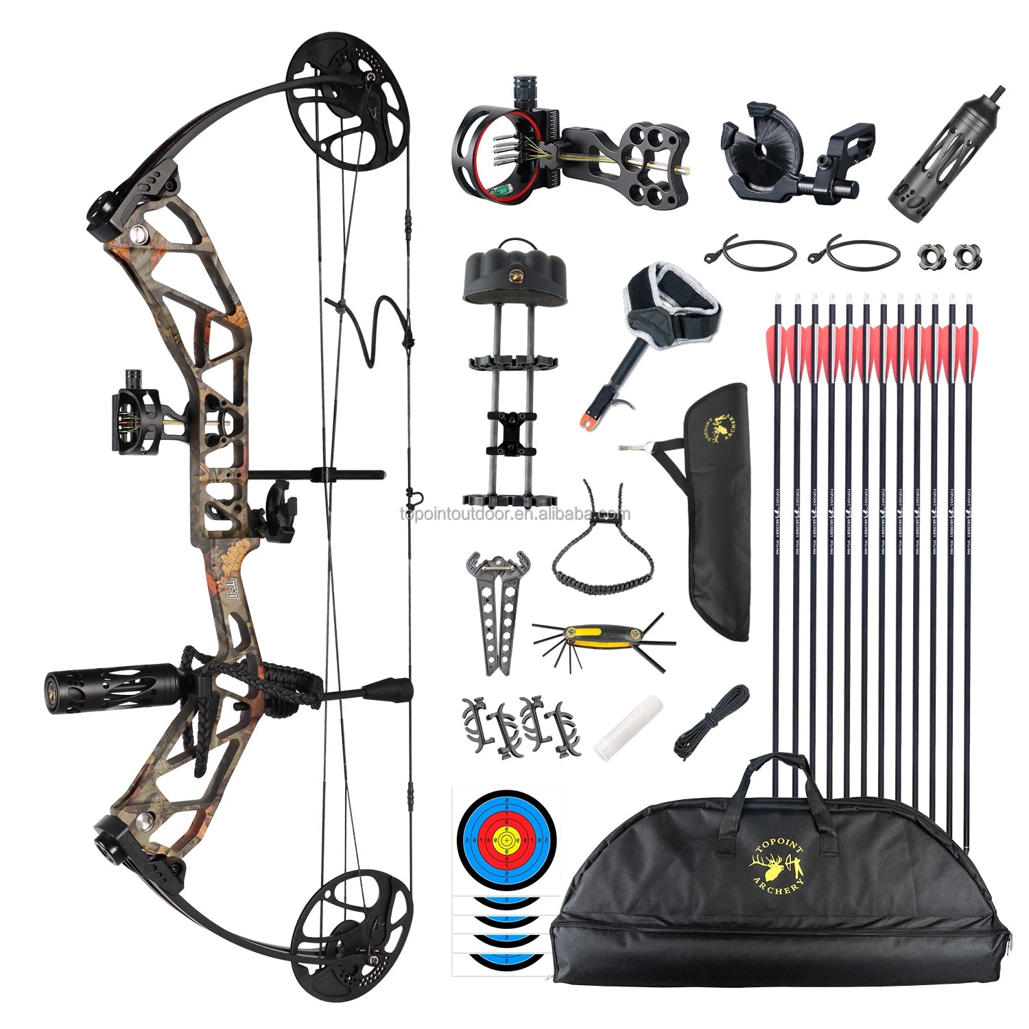 White Smoke TOPOINT T1 Compound Bow Deluxe Package with 12 Arrows Topoint
