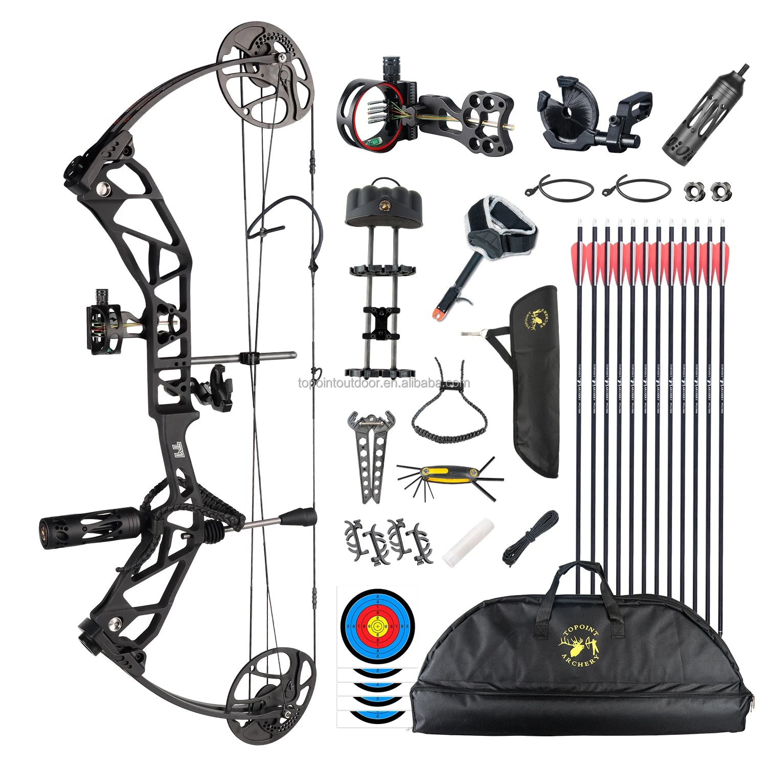 White Smoke TOPOINT T1 Compound Bow Deluxe Package with 12 Arrows Topoint
