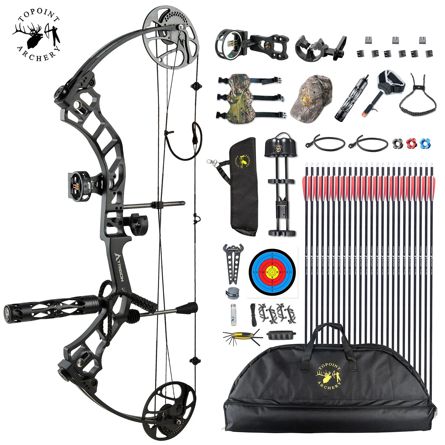 White Smoke TOPOINT Trigon Compound Bow and Arrow Package Topoint