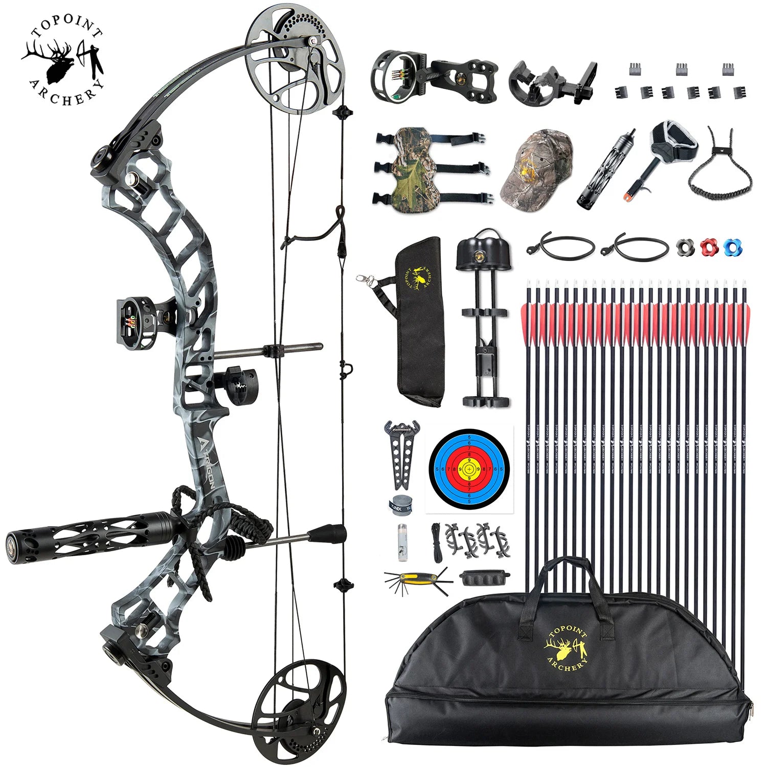 White Smoke TOPOINT Trigon Compound Bow and Arrow Package Topoint