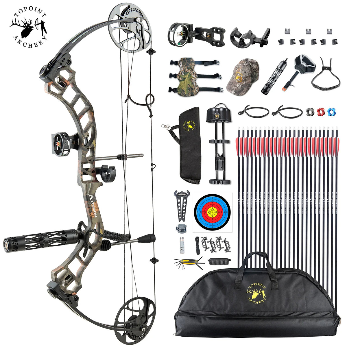 White Smoke TOPOINT Trigon Compound Bow and Arrow Package Topoint