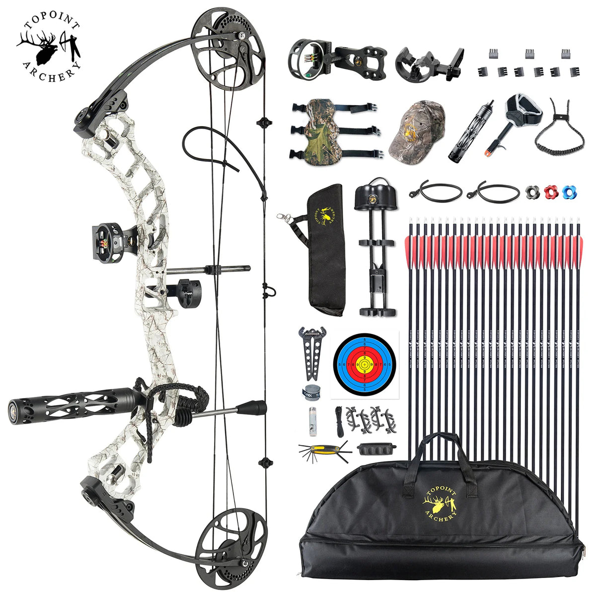 White Smoke TOPOINT Trigon Compound Bow and Arrow Package Topoint