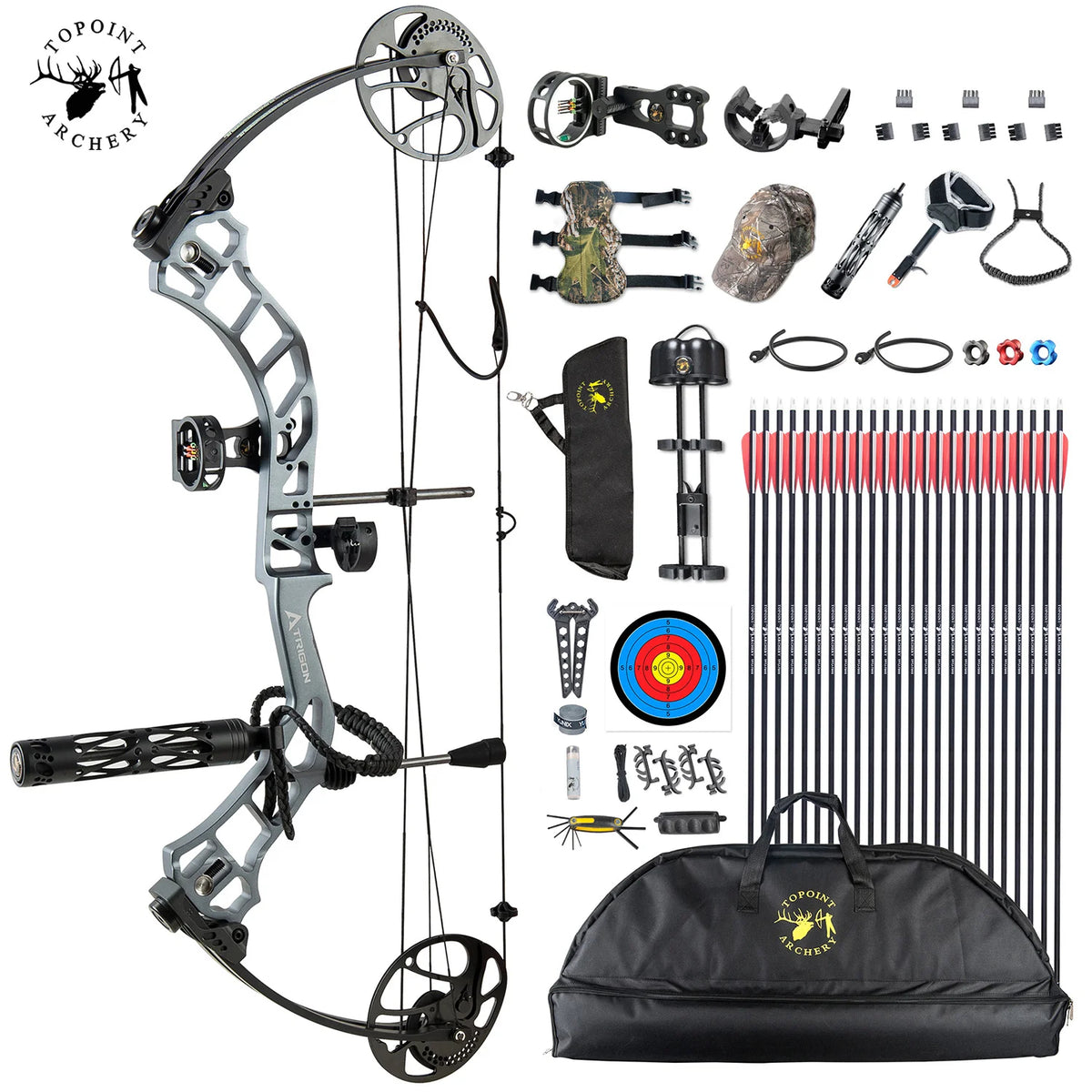 White Smoke TOPOINT Trigon Compound Bow and Arrow Package Topoint