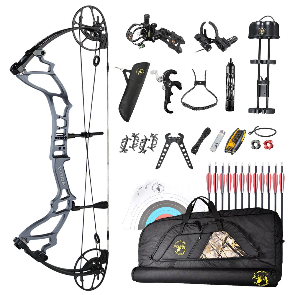 White Smoke TOPOINT VIGOR Deluxe Compound Bow Package – Complete Archery Kit Topoint