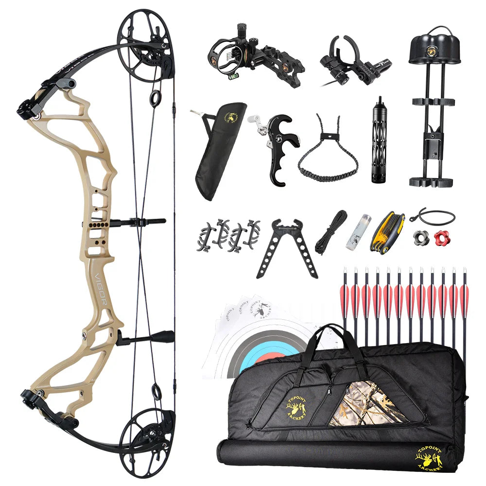 White Smoke TOPOINT VIGOR Deluxe Compound Bow Package – Complete Archery Kit Topoint