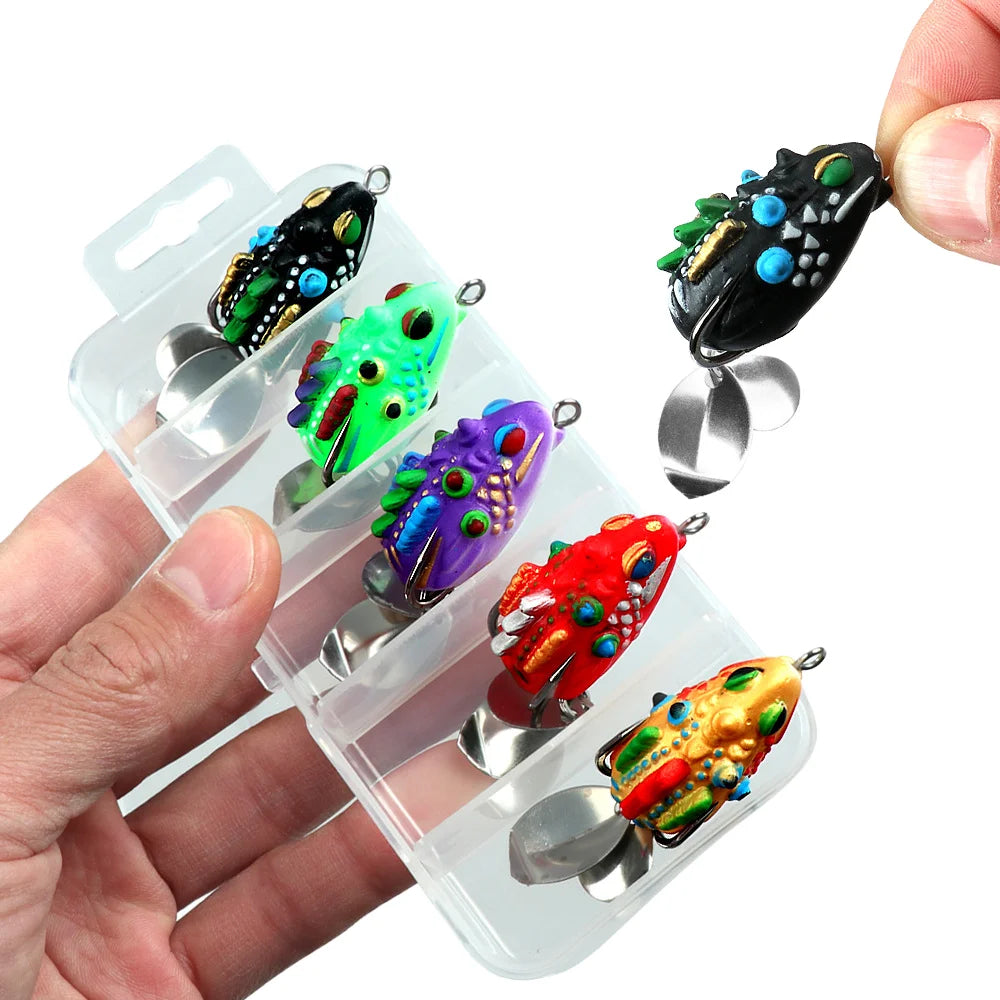 Thai Style Frog Fishing Lure Set – Double Sequin Flat Frog (5 Pcs)