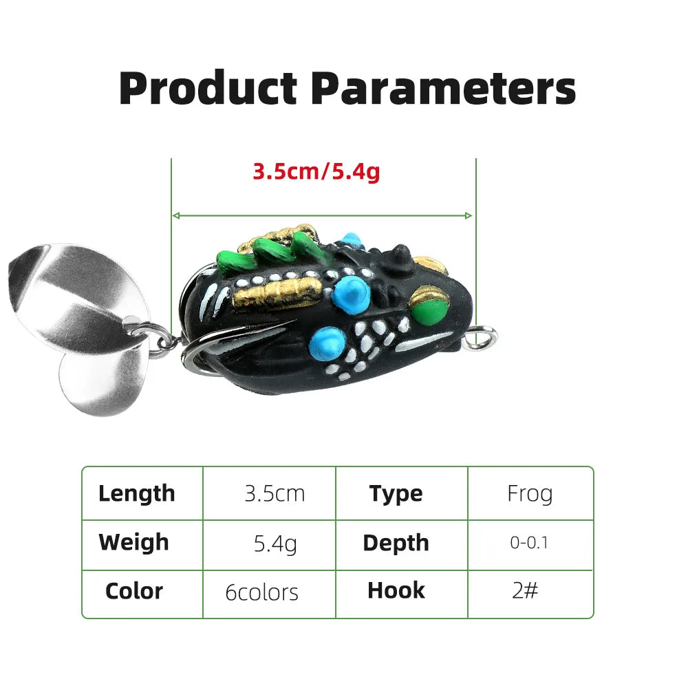 Thai Style Frog Fishing Lure Set – Double Sequin Flat Frog (5 Pcs)