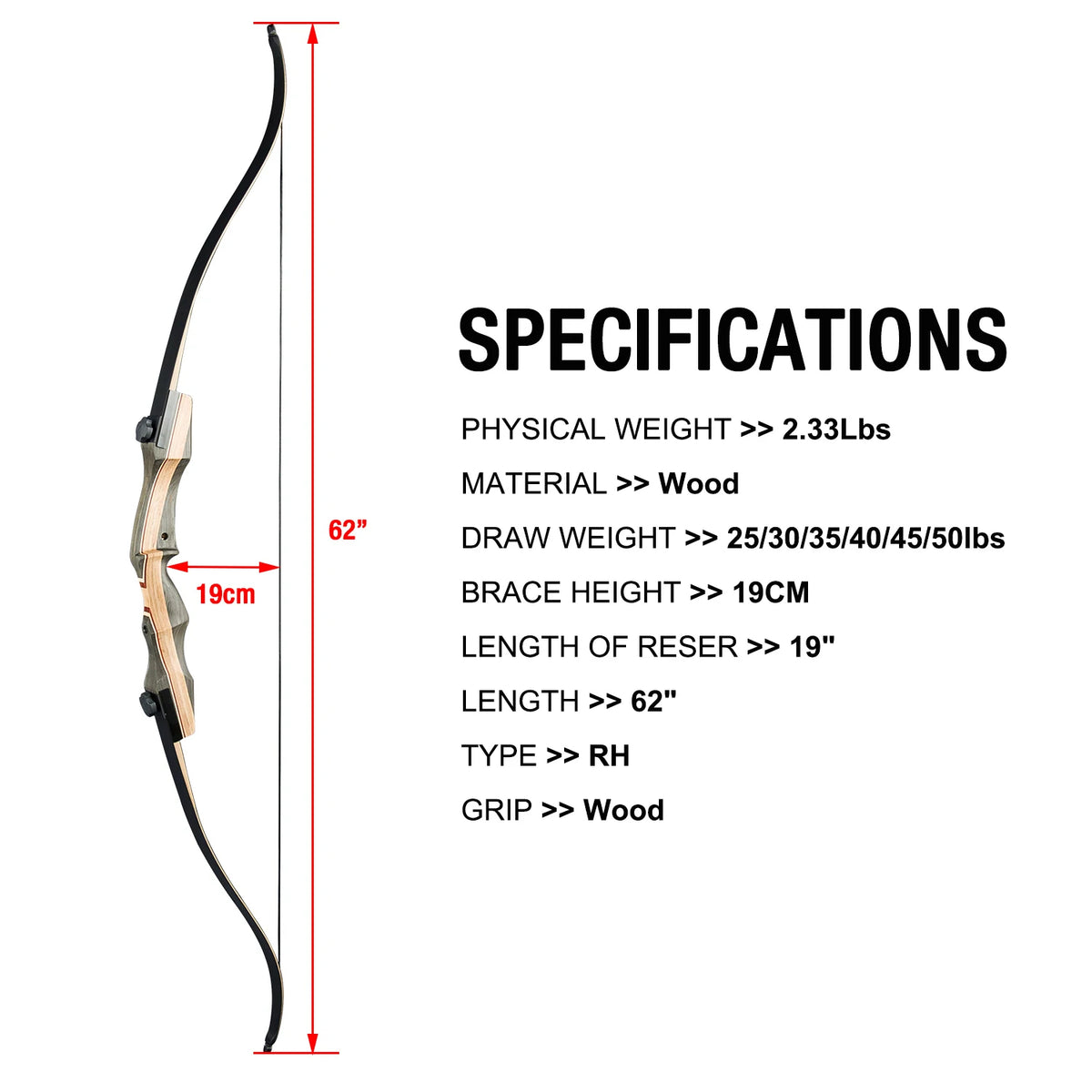 White Smoke Topoint R27 Wooden Recurve Bow Set with Arrows and Accessories Topoint