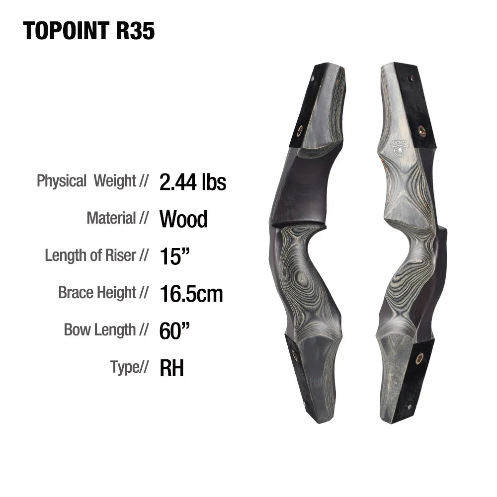 White Smoke Topoint R35 Wooden Recurve Bow Set – 15-Inch Riser with Accessories Topoint