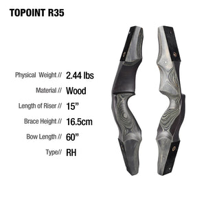 White Smoke Topoint R35 Wooden Recurve Bow Set – 15-Inch Riser with Accessories Topoint