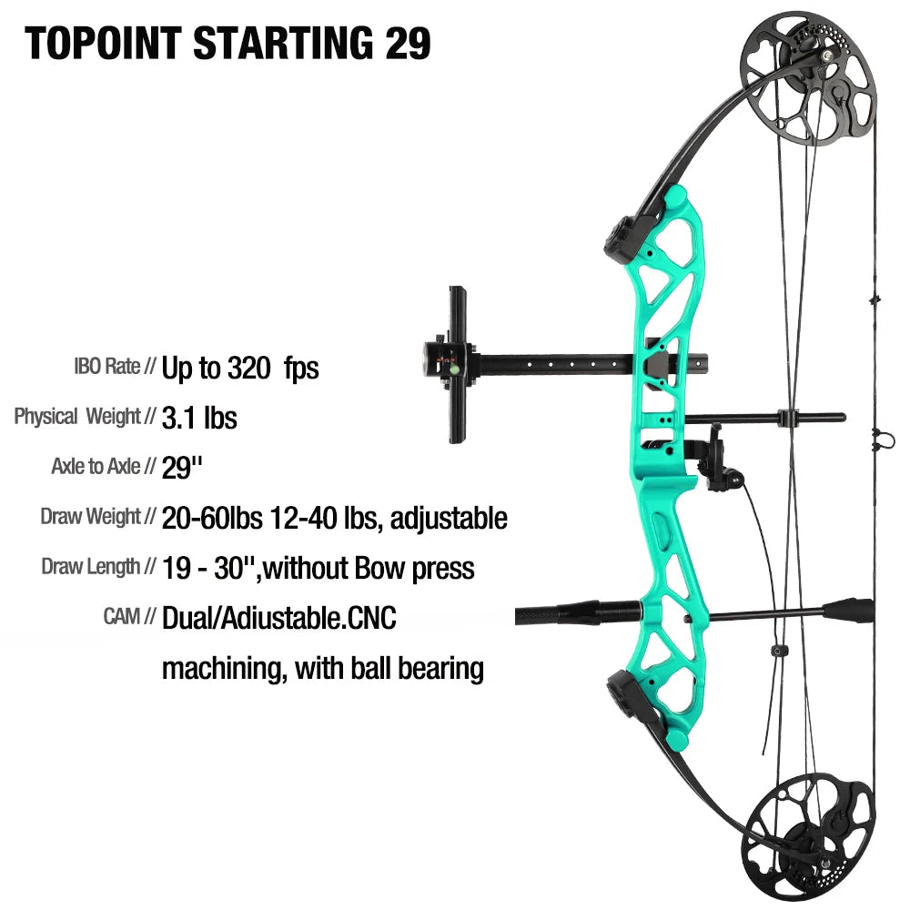 White Smoke Topoint Starting 29 Compound Bow Combo Kit Topoint