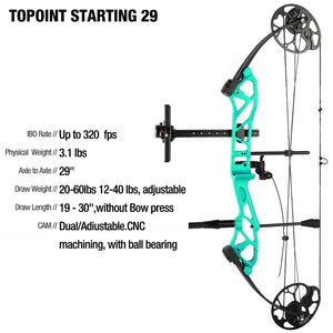 White Smoke TOPOINT Starting 29 Compound Bow Combo – Adjustable Aluminum Target Archery Kit Topoint