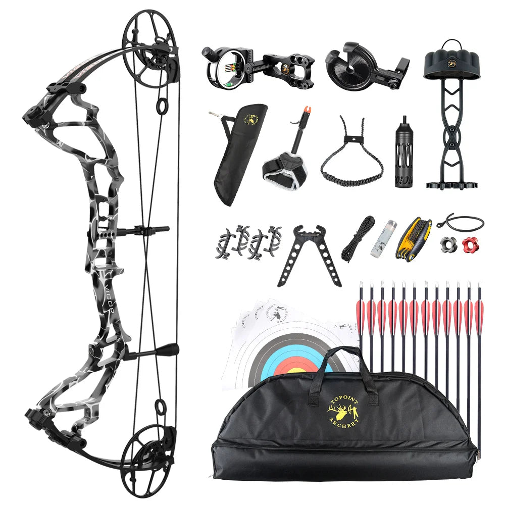 White Smoke Topoint VIGOR Compound Bow Basic Package – Adjustable Aluminum Riser Topoint