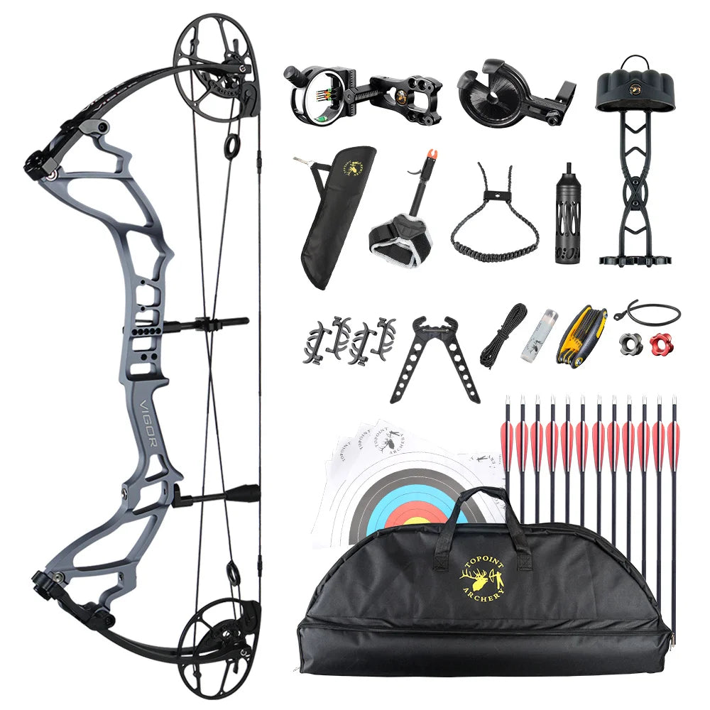 White Smoke Topoint VIGOR Compound Bow Basic Package – Adjustable Aluminum Riser Topoint