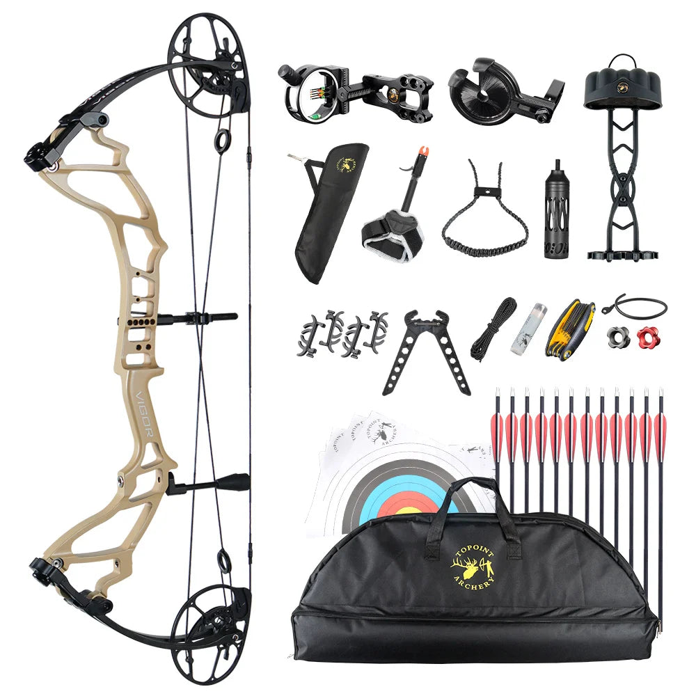 White Smoke Topoint VIGOR Compound Bow Basic Package – Adjustable Aluminum Riser Topoint