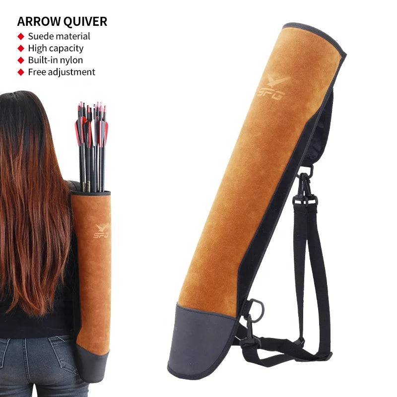 Dark Salmon SPG JN218 Traditional Leather Arrow Quiver Bag – Brown Archery Arrow Holder SPG