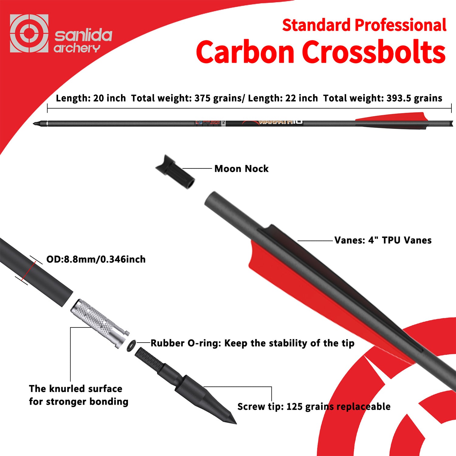 White Smoke Sanlida® Warpath 10 Straightness ±0.001 Carbon Crossbolts – 24pcs High Precision Set SANLIDA
