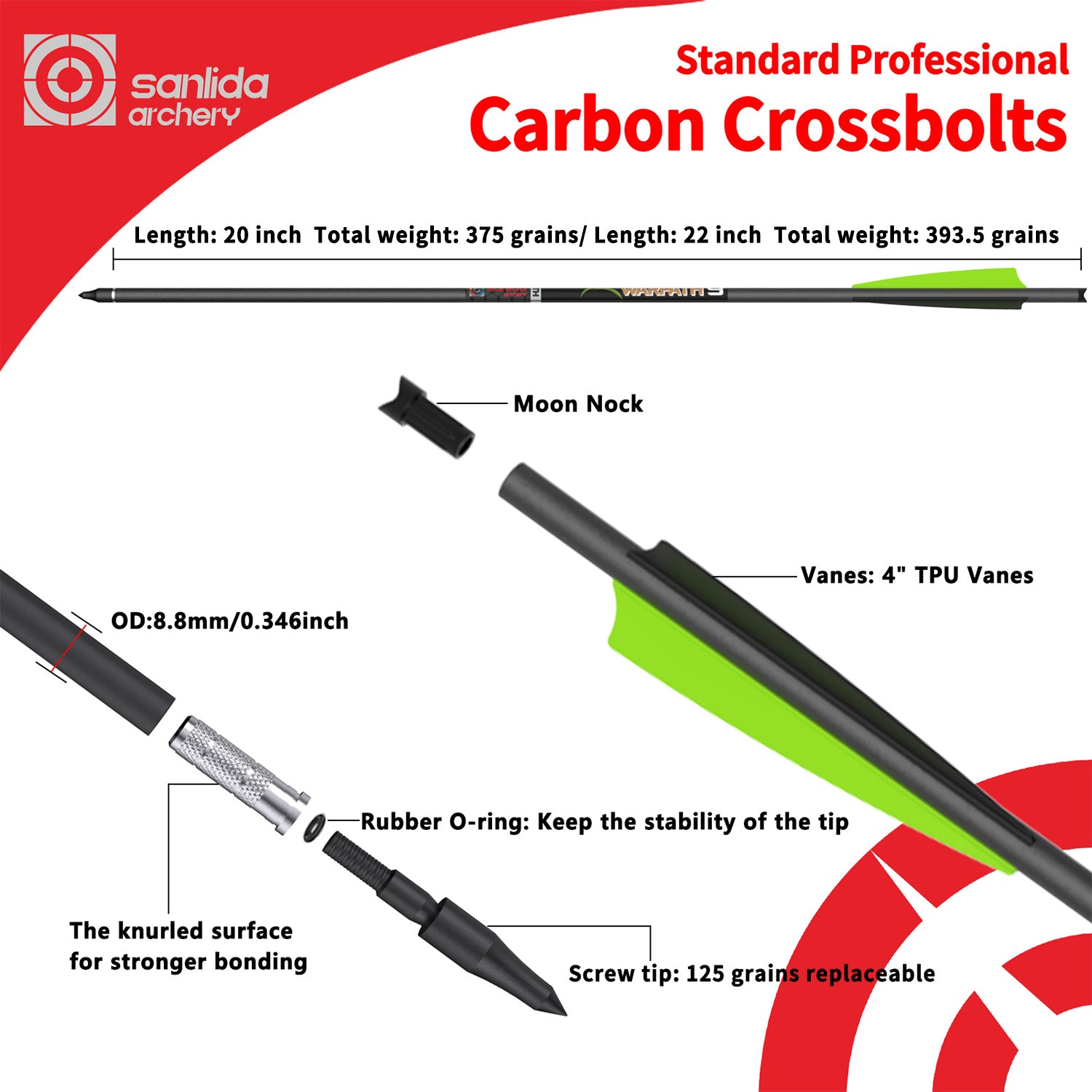 White Smoke Sanlida® Warpath 9 Straightness ±0.003 Carbon Crossbolts – 24PCS | 24T Pure Carbon | 20"/22" Precision Bolts SANLIDA