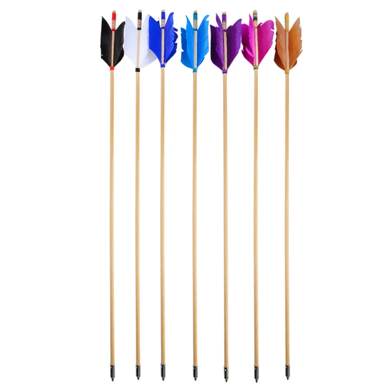 White Smoke Wood Four Feather Turkey Arrow for Recurve & Compound Bow | Colorful Fletching | 81.5cm Indonesian White Wood Shaft INDIAN SLINGSHOT