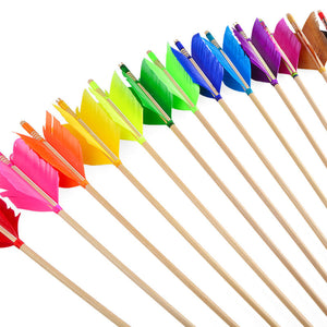 White Smoke Wood Four Feather Turkey Arrow for Recurve & Compound Bow | Colorful Fletching | 81.5cm Indonesian White Wood Shaft INDIAN SLINGSHOT