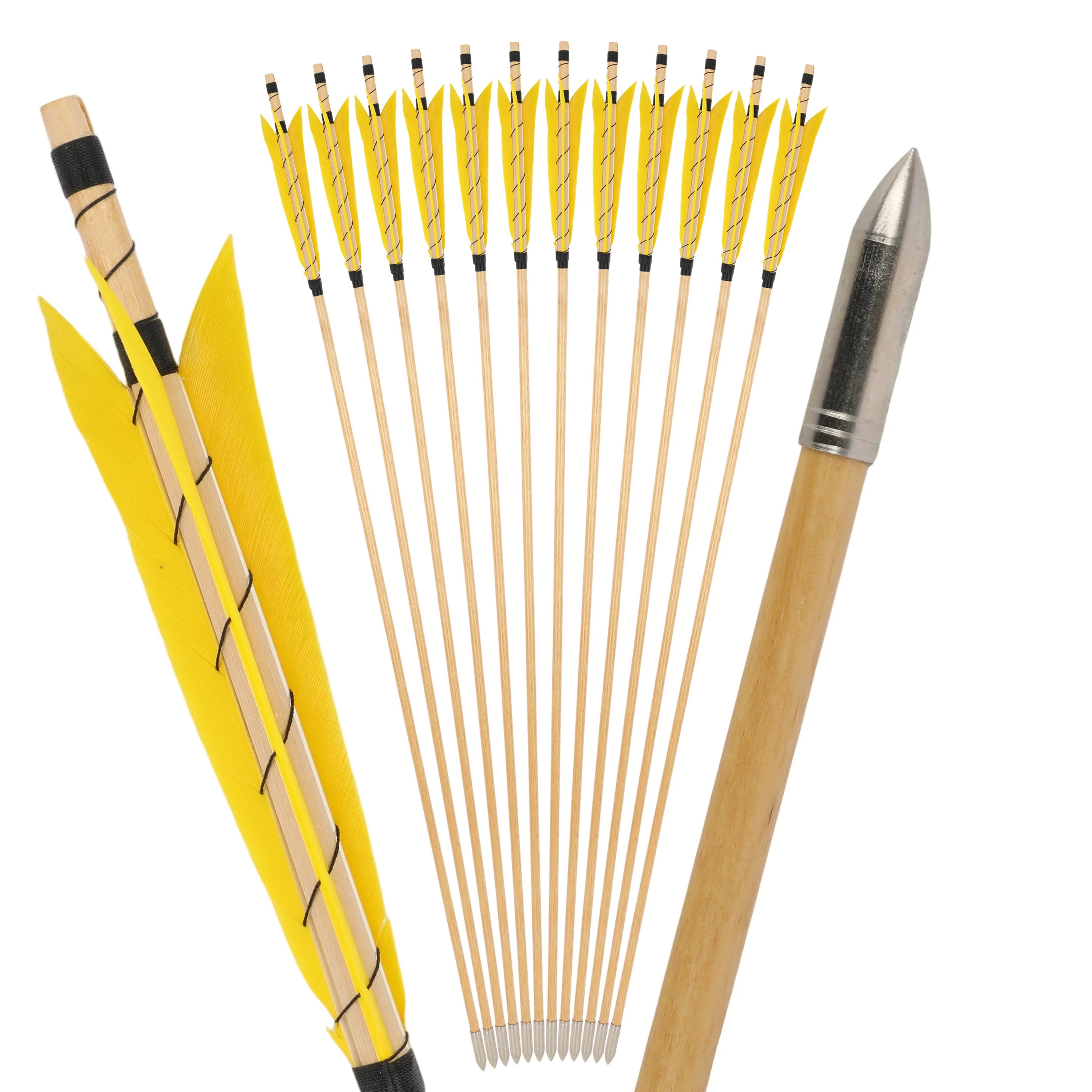 White Smoke High Quality Wrapped Wooden Arrows with 6 Inch Feathers – Durable Archery Arrows for Recurve & Compound Bow Practice INDIAN SLINGSHOT