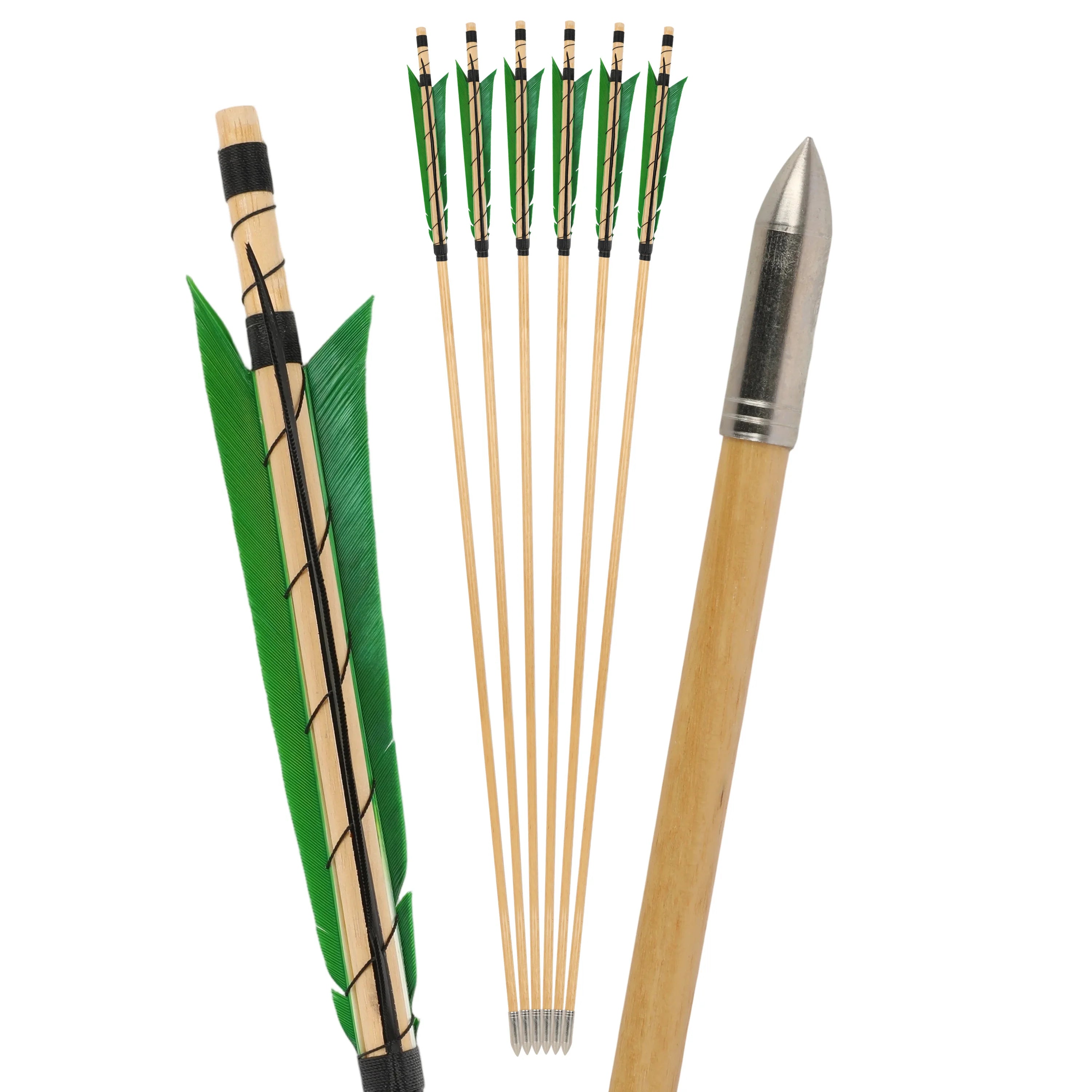 White Smoke High Quality Wrapped Wooden Arrows with 6 Inch Feathers – Durable Archery Arrows for Recurve & Compound Bow Practice INDIAN SLINGSHOT