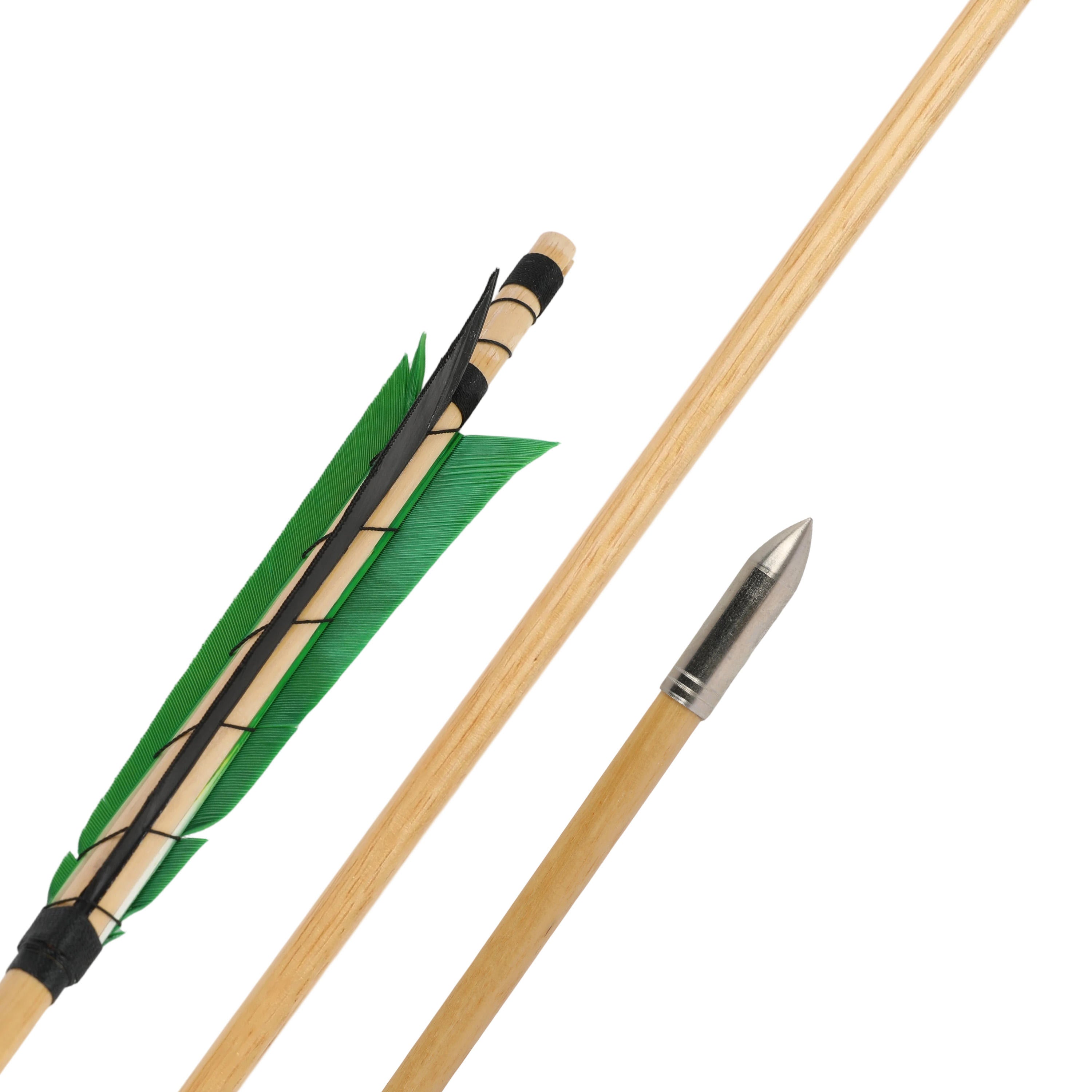 White Smoke High Quality Wrapped Wooden Arrows with 6 Inch Feathers – Durable Archery Arrows for Recurve & Compound Bow Practice INDIAN SLINGSHOT