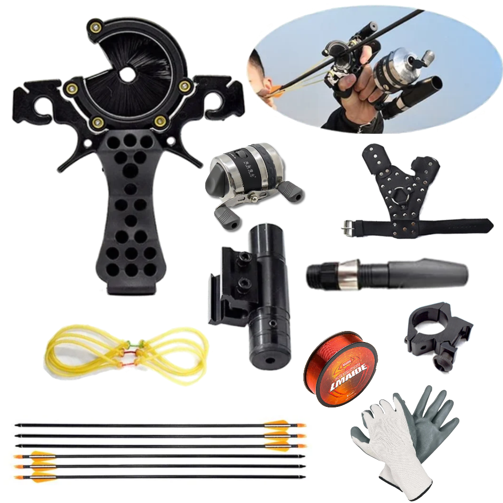 White Smoke Arrow + Reel + Laser + Multifunctional Powerful Fishing Slingshot Combo Pack Outdoor Fishing INDIAN SLINGSHOT