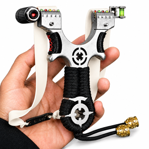 White Smoke Bullseye Alloy Slingshot Flag Band Combo Kit with 250 Clay Mud Balls MARKSMAN