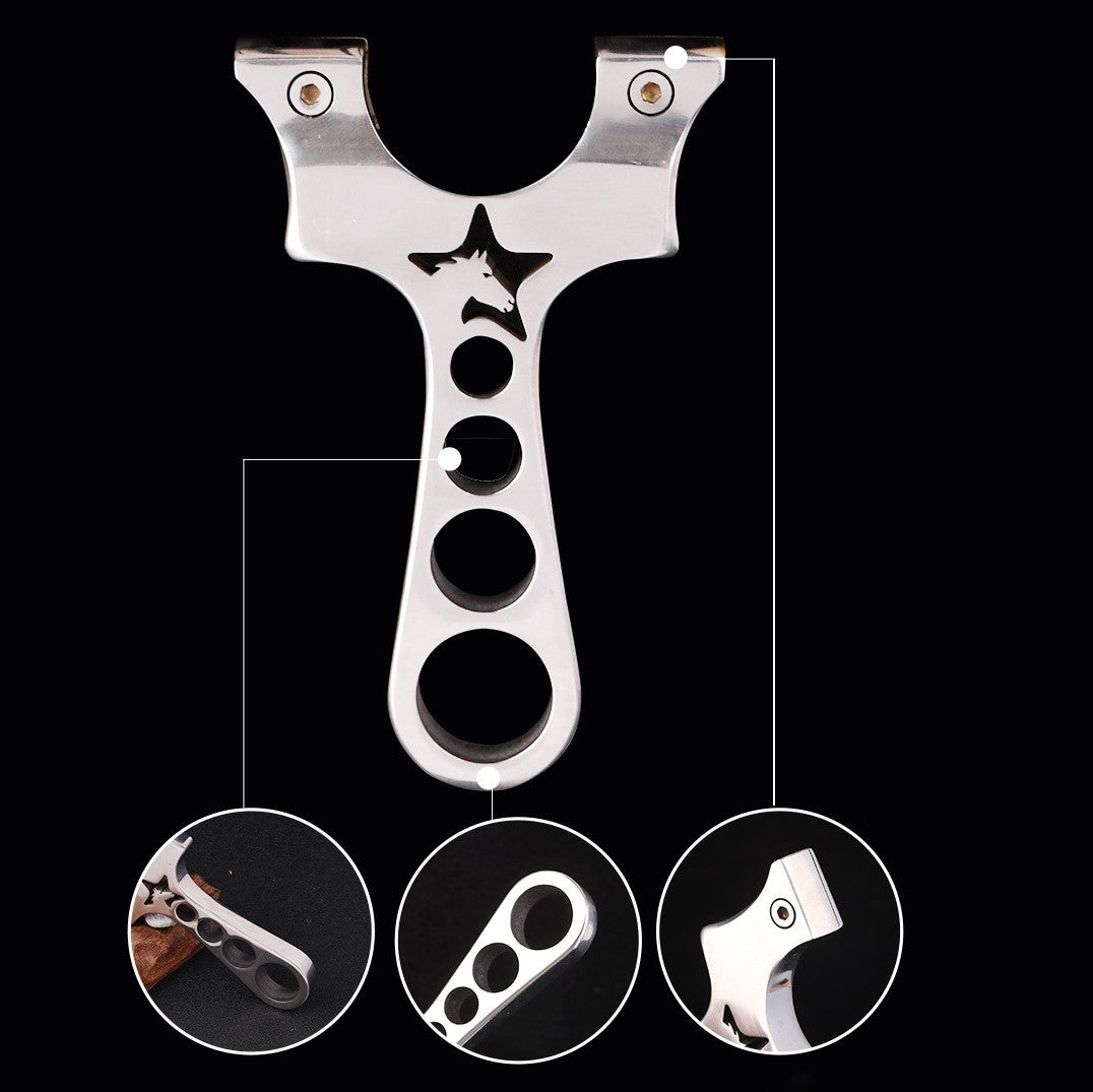 Light Gray Five Star Horse Stainless Steel Slingshot Mirror Polished Outdoor Catapult MARKSMAN
