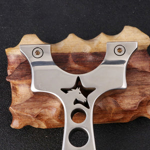 Tan Five Star Horse Stainless Steel Slingshot Mirror Polished Outdoor Catapult MARKSMAN