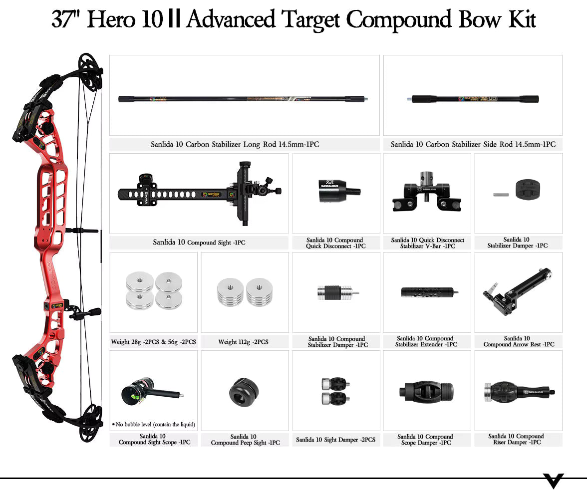Light Gray Sanlida® Hero 10 II Target Full Module Compound Bow Kit - Red Edition SANLIDA