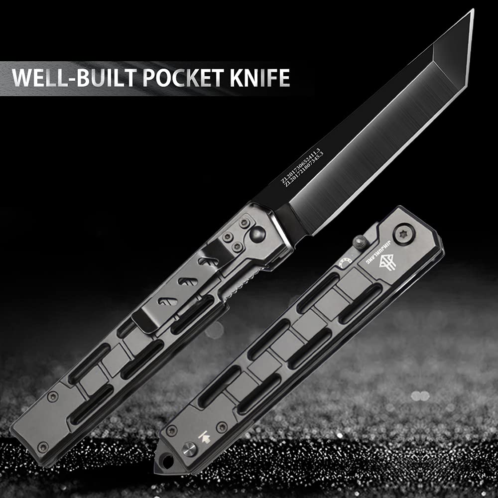 Black Stainless Steel Slingshot with Pocket Folding Knife MARKSMAN