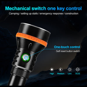 Black 20W High Power Amphibious Diving Flashlight 3000 Lumens 100M Waterproof Rechargeable Aluminum Dive Torch for Outdoor and Underwater Use INDIAN SLINGSHOT