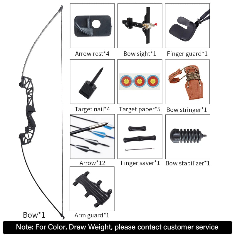 Archery Takedown Recurve Bow and Arrow Set Take-Down Straight Metal Bow Riser Beginner Shooting Practice Equipment