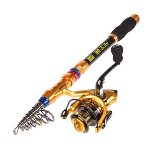 1.8M-3.6M telescopic fishing rod combination full set of carbon fiber fishing rod + rotating spool + fish bag protective cover - INDIAN SLINGSHOT