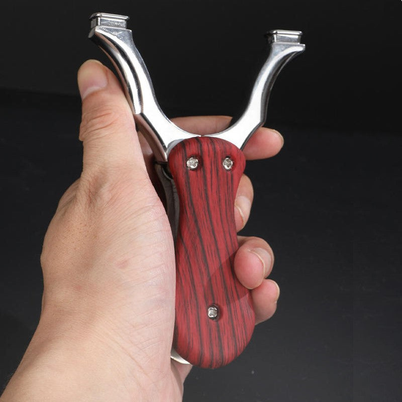 Rosy Brown Folding Alloy Wooden Handle Pocket Slingshot MARKSMAN