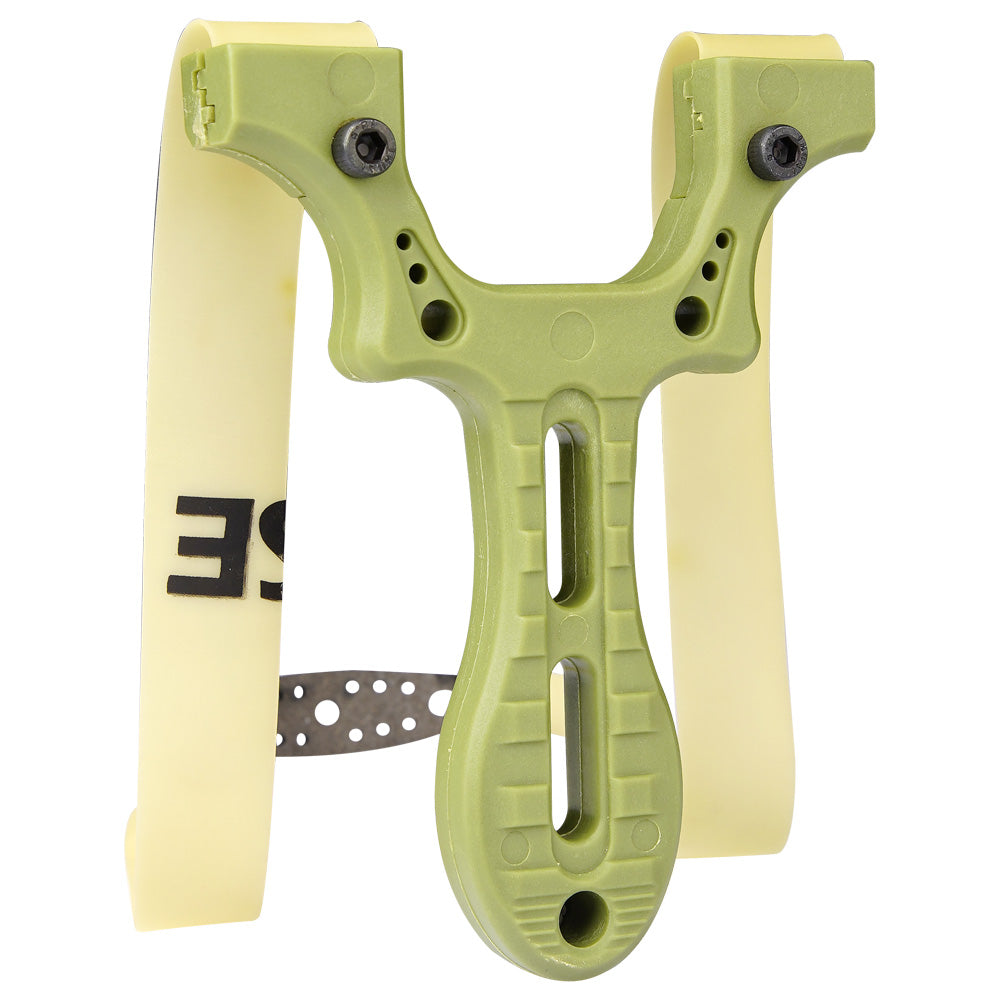 Tan Green Plastic Slingshot Target Shooting with Flat Rubber Band Catapult SLINGSTER
