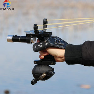 Gray Powerful Black Outdoor Fishing Slingshot With Flash Light Combo Set Slingshot MARKSMAN