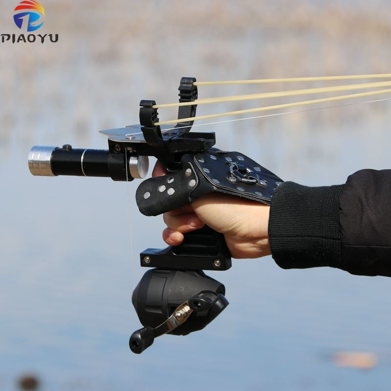 Gray Powerful Black Outdoor Fishing Slingshot With Flash Light Combo Set Slingshot MARKSMAN