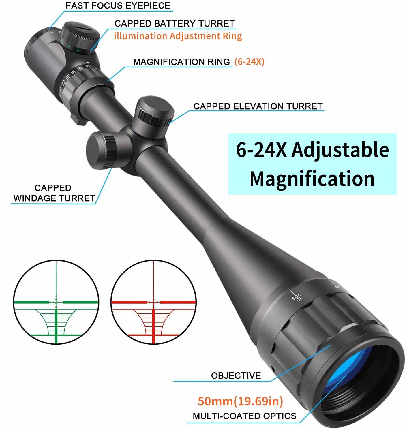 Dark Slate Gray 6-24x50 AOEG Optic Sight Illuminated Scope MARKSMAN