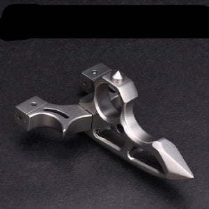 Dark Slate Gray CNC Finger Tiger Flat Leather Slingshot Fast Pressing Stainless Steel Outdoor Competitive Outdoor Recurve Handle  Slingshot