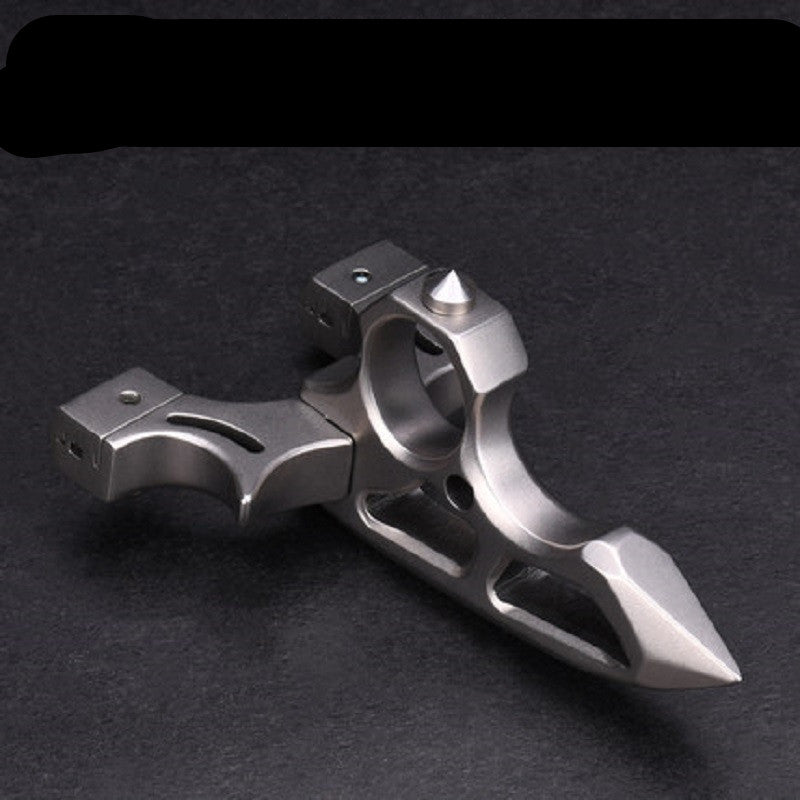 Dark Slate Gray CNC Finger Tiger Flat Leather Slingshot Fast Pressing Stainless Steel Outdoor Competitive Outdoor Recurve Handle  Slingshot