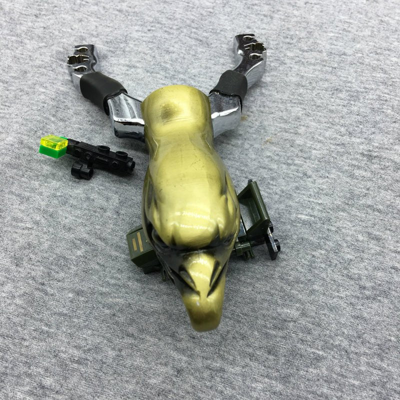 Dark Gray Eagle Head Carved Slingshot New Light Weight Precision Slingshot Multifunctional Fishing Shooting Fish Shooting Device Catapult