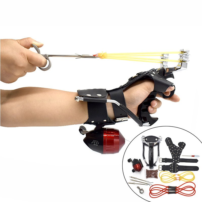 Tan Fishing Slingshot with Fish Reel Professional Hunting slingshot Outdoor Hunting Shoot Tool
