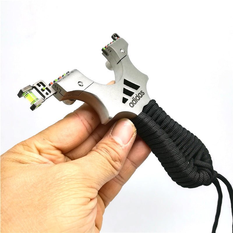 New Product Stainless Steel Flat Leather Fast Compression Bow Straight Fiber Optic Sight Level Sight Strapless Slingshot - INDIAN SLINGSHOT