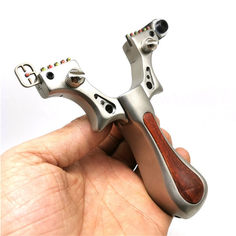 New Stainless Steel Infrared Laser Aiming Solid Wood 98K Slingshot Flat Leather Fast Pressing Outdoor Precision toy Slingshot - INDIAN SLINGSHOT