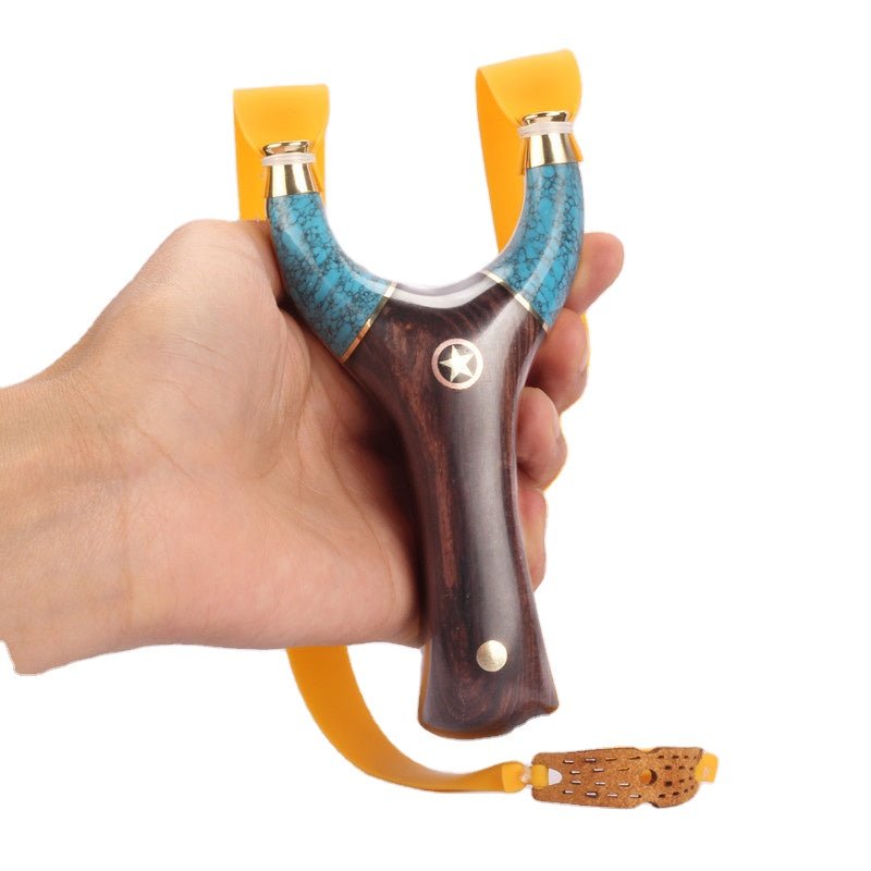 Outdoor Sports Brass Stitching Flat Leather Slingshot Purple Sandalwood Turquoise Recurve Flying Tiger Slingshot Brass Slingshot - INDIAN SLINGSHOT