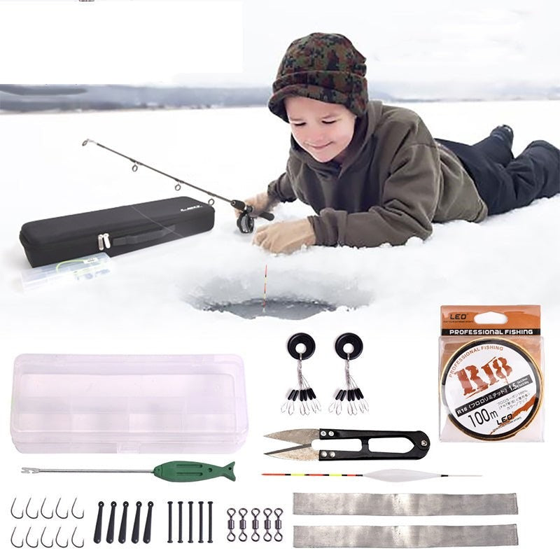 80cm High Quality Black Solid Ice Fishing Rod Reel Set